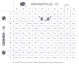 Football Squares Printed Grid sample